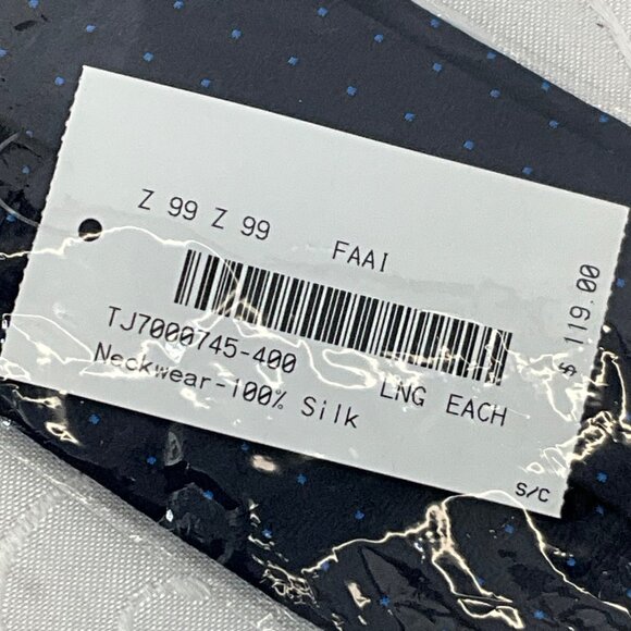 Tom James Long Men's 100% Silk Navy Tie Blue Dot Pattern - Picture 2 of 2